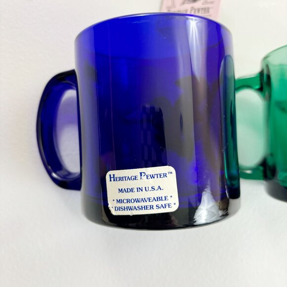 HERITAGE PEWTER Eagle Coffee Mugs Set Of 2 Glass Jade Cobalt Patriotic Woodland - Picture 8 of 15